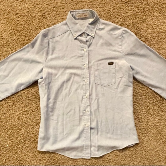 Chic by h.i.s Womans size Lg. Light blue button up fitted shirt Vintage Like new - Picture 3 of 16